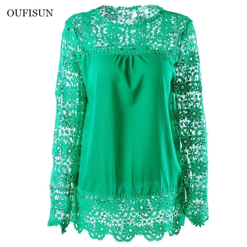 

Oufisun New Women Clothing Blouse Crochet Female Korean Shirts Ladies Blusas Tops Shirt White Blouse Slim Fit Tops Plus Size 7XL