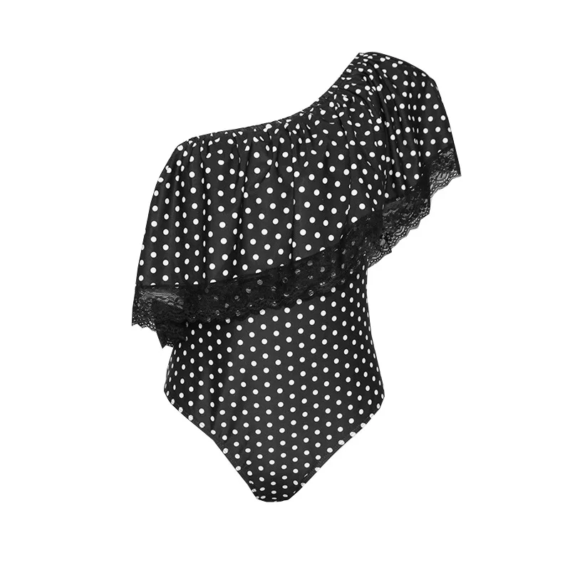 Сексуальный женский купальник на одно плечо с оборками в горошек стринги Женский цельный купальный костюм