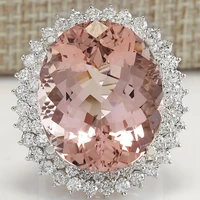 hot sale exaggerated pink oval flower egg shaped crystal rhinestone female copper ring for women party wedding jewelry