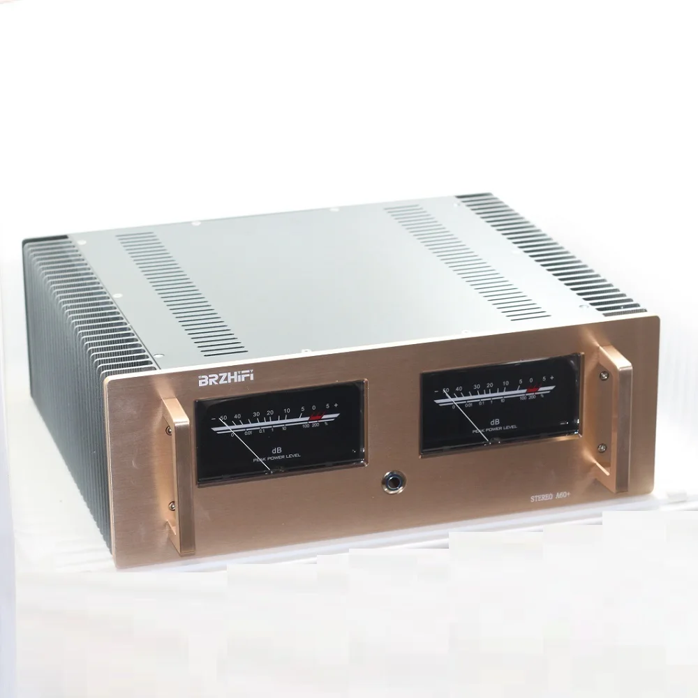 

Improved Version Golden Brushed Handle A60 Series Aluminum Alloy Power Amplifier Case With Double VU Meter Size W430*H150*D359