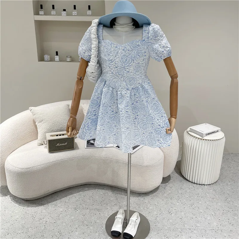 

Women's Clothing Summer 2021 Fashion New Square neck puff sleeve Floral Dress temperament backless Dress