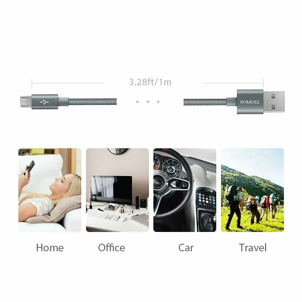 Кабель Micro USB ROMOSS 1 м 2 4 А нейлоновый для быстрой зарядки Samsung Redmi Note5 Pro Android|Кабели