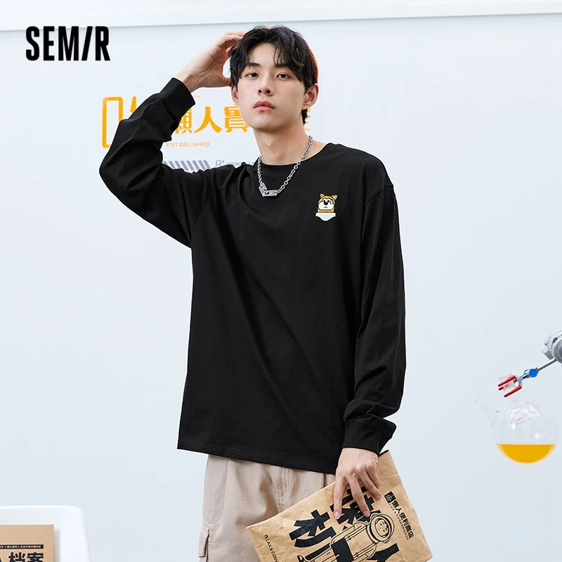 

SEMIR Long Sleeve T-Shirts Men Trendy Brand 2021 New Autumn Design White T Cute Pet Tops