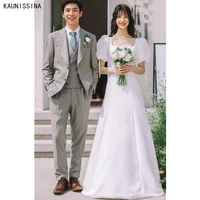 kaunissina korean elegant wedding dress square collar floor length a line simple satin bridal gowns white long robe de mariee