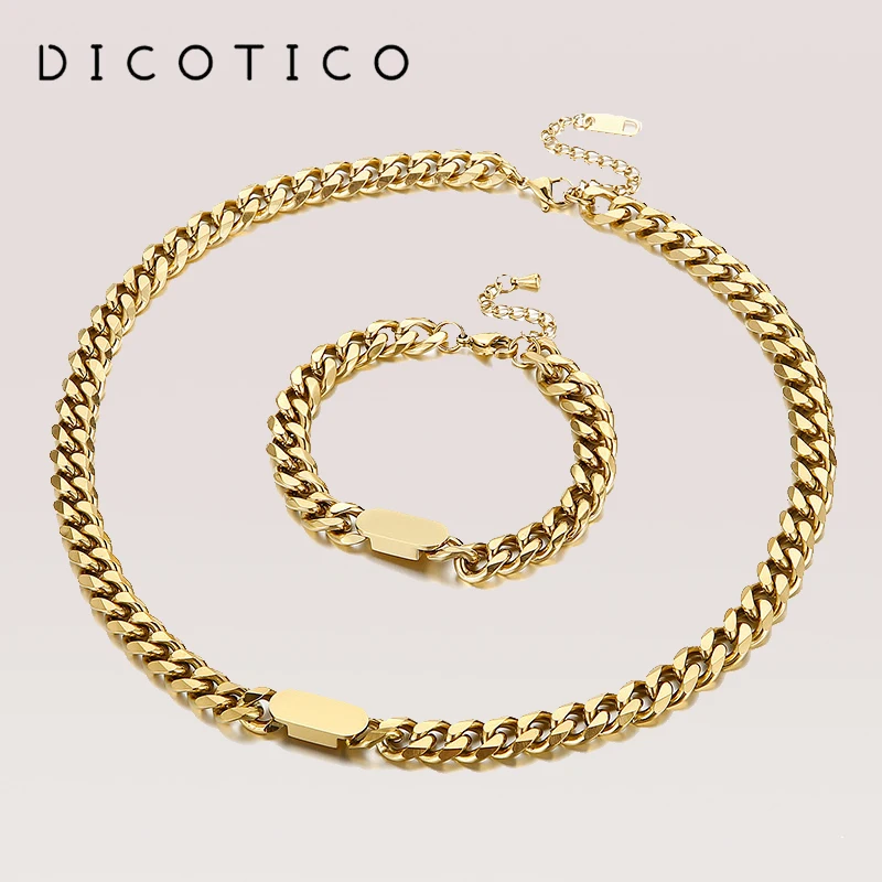 

Heavy Cuban Chain Jewelry Set for Women 2022 Trendy Gold Silver Color Stainless Steel Necklaces Bracelets Fashion Women Choker