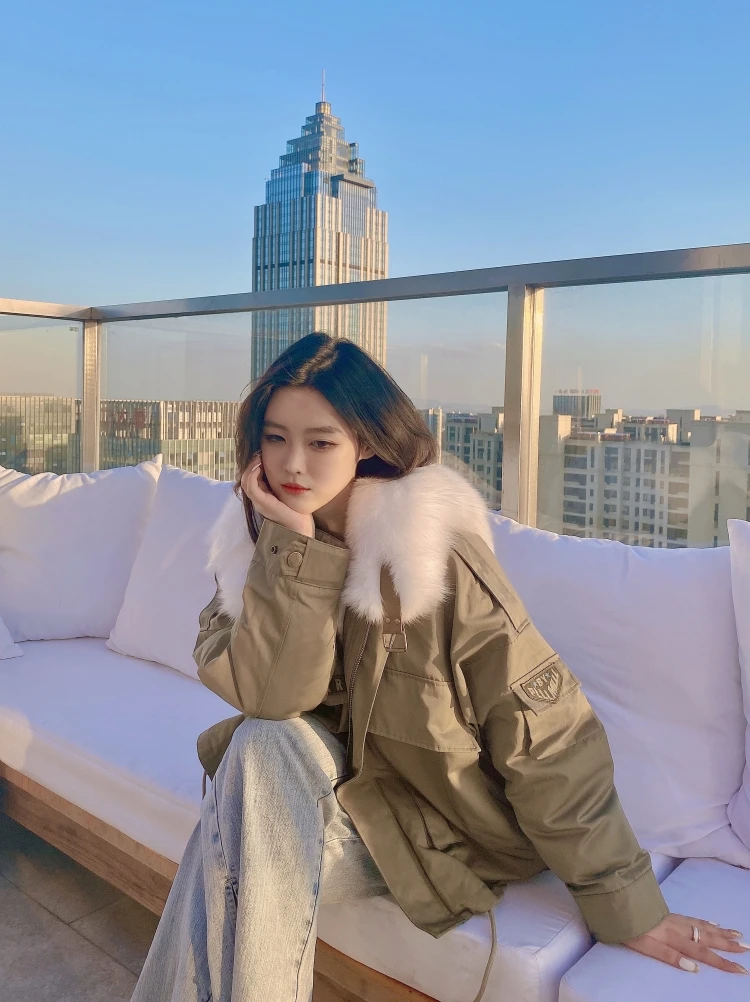 New Womens Winter Coats 2021 Women Warm Real Fox Fur Coat Imported Rex Rabbit Fur Liner Oversized Streetwear Women Parkas