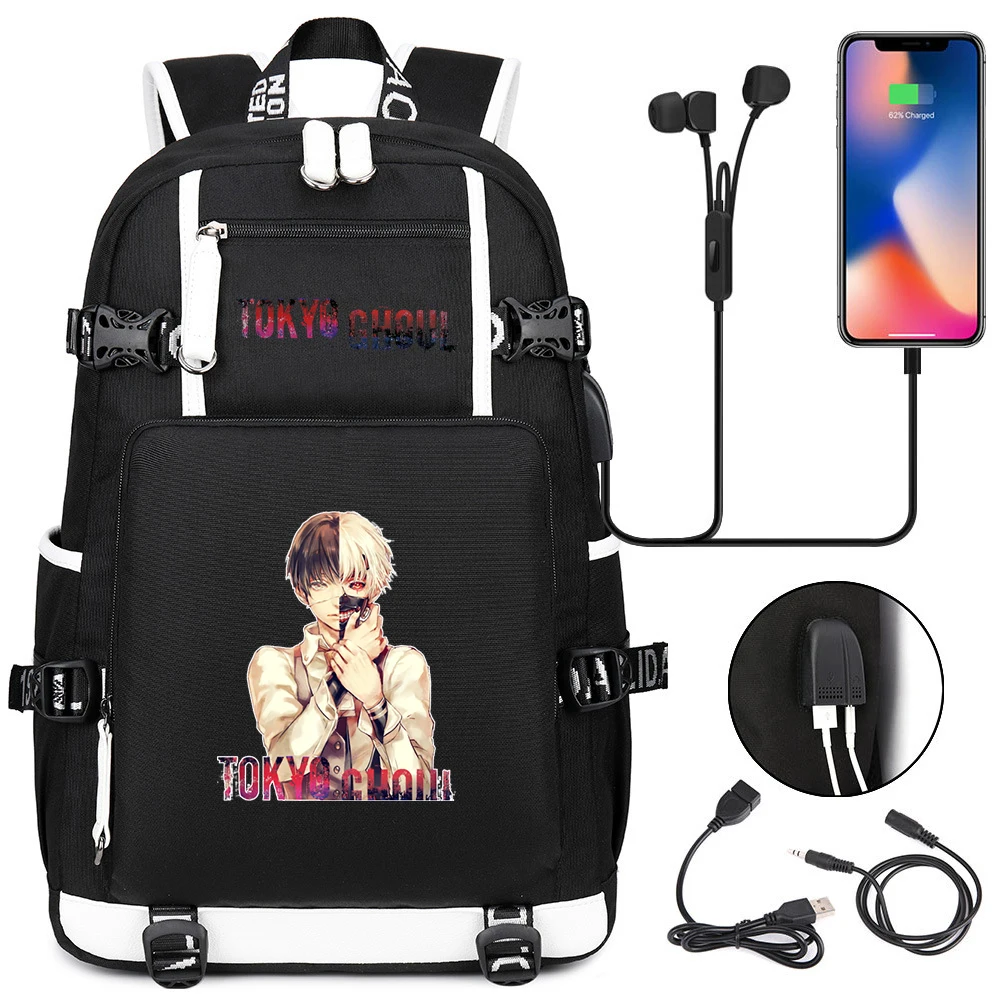 

Tokyo Ghoul Casual Backpack Cartoon School Bags For Teenagers Zipper Bookbag Unisex Student USB Travel Laptop Shoulders Bags