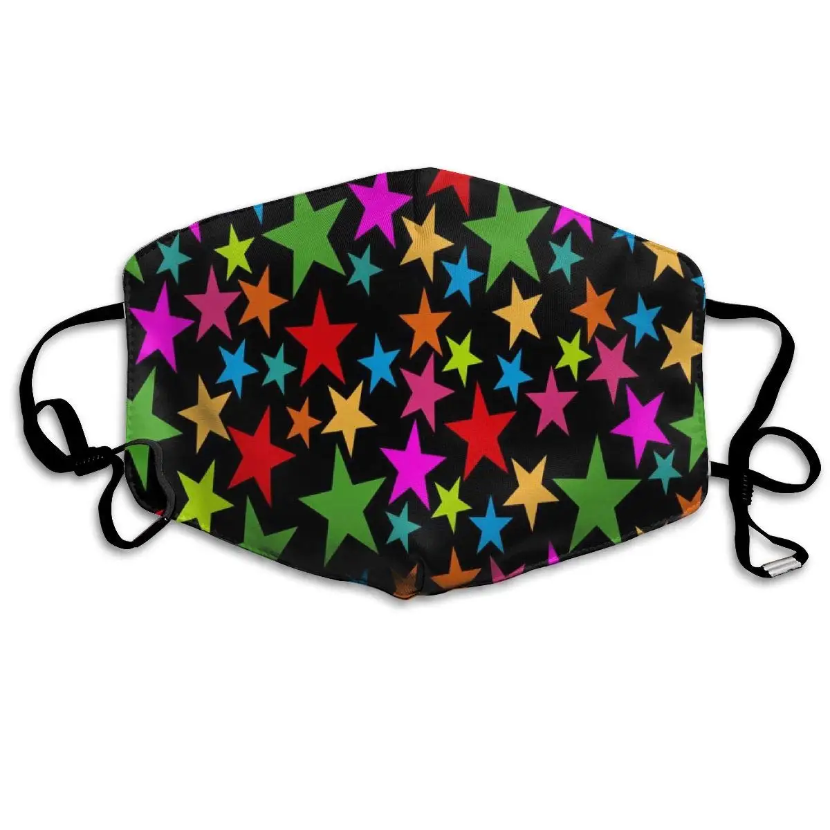 

Dustproof Washable Reusable Colorful Stars On Black Background Mouth Cover Mask Respirator Germ Protective Warm Windproof