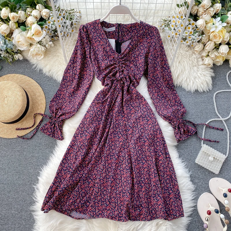 SINGRAIN женское платье с цветочным рисунком весеннее винтажное длинным рукавом