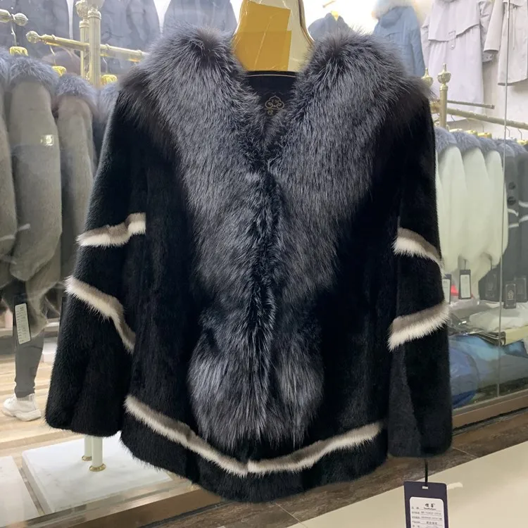 Real natural mink whole mink fur female short female mink young fox fur coat jacket