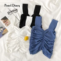 pearl diary women ruched front crop top knitted sweetheart neck sleeveless cropped tank top summer slim fit casual camis tops