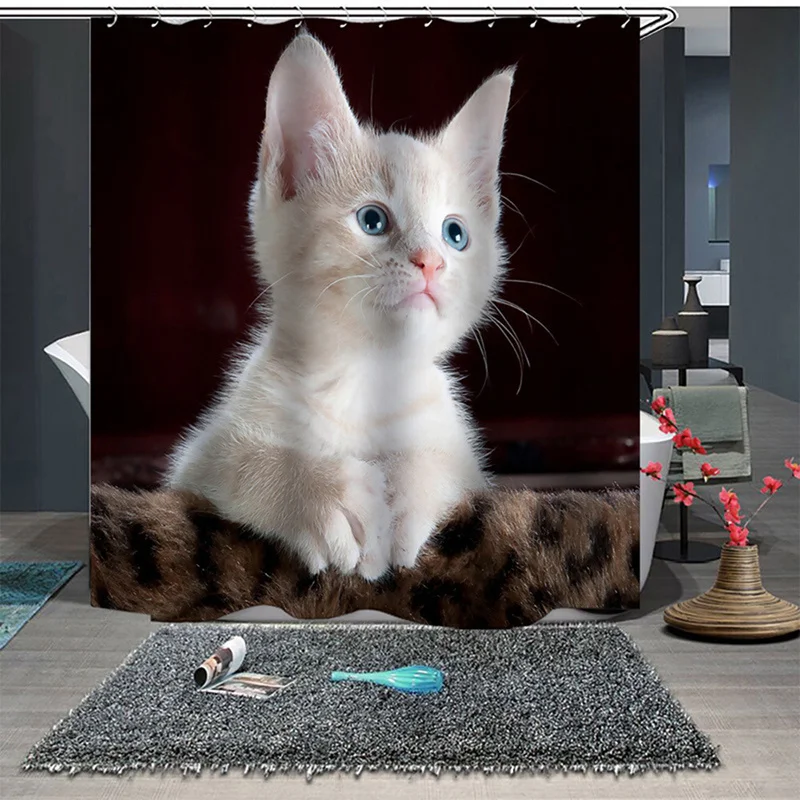 Занавеска для душа в ванную комнату с изображением кошки забавная