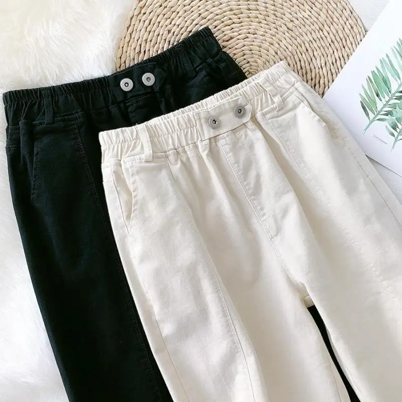 

2020Autumn&Winter New Korean Women High Waist Simple Solid Elastic Waist Harem Pants Loose Casual Nine-point Pants Free Shipping