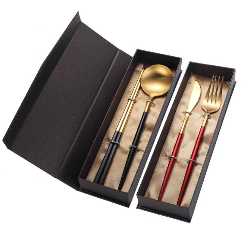 

Cutlery Set Stainless Knife Fork Spoon Chopsticks Flatware Tableware Set Gift Box Portable Dinnerware Dishwasher Kitchenware
