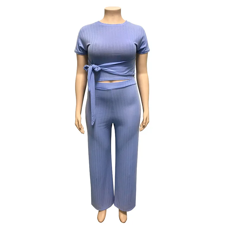 Повседневный Женский комплект размера плюс футболка с поясом и строгие штаны из 2