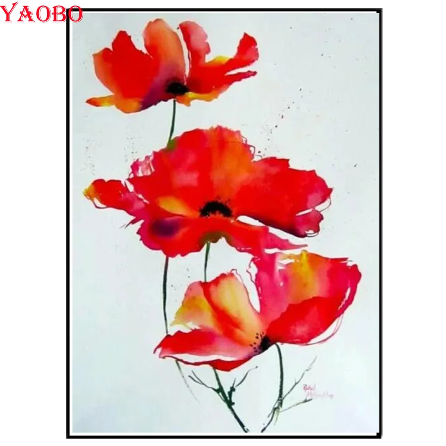 Алмазная мозаика сделай сам набор для рисования акварелью цветами мака вышивкой