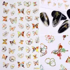 Новые наклейки для дизайна ногтей цветы 3D синяя бабочка клейкие слайдеры Золотая Серебряная бабочка переводные наклейки для ногтей Фольга Обертывания ногтей