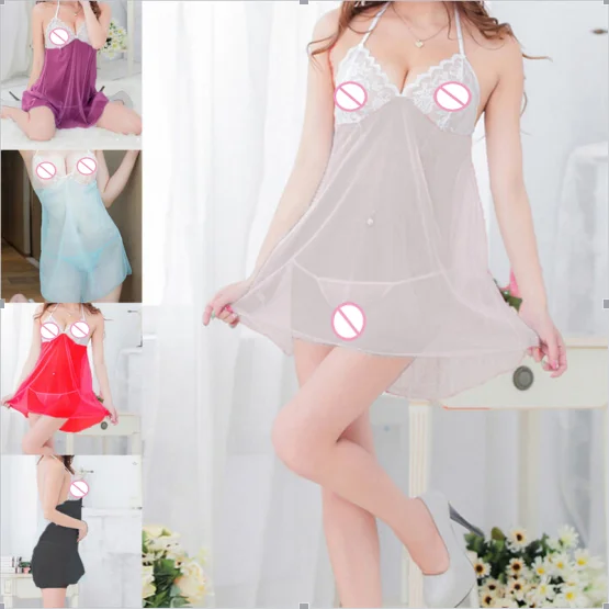 

Sexy Babydolls Two Piece Suit Ladies Lace Lingerie Temptation Spaghetti Strap Transparent Nightgown Erotic Underwear Sleepwear