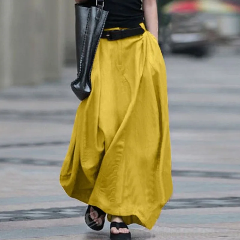 

Spring Autumm Women Elegant Pockets Solid Skirts Casual Office Ladies Ankle Lenght Skirts Strweetwear Loose Skirt Plus Size 5XL