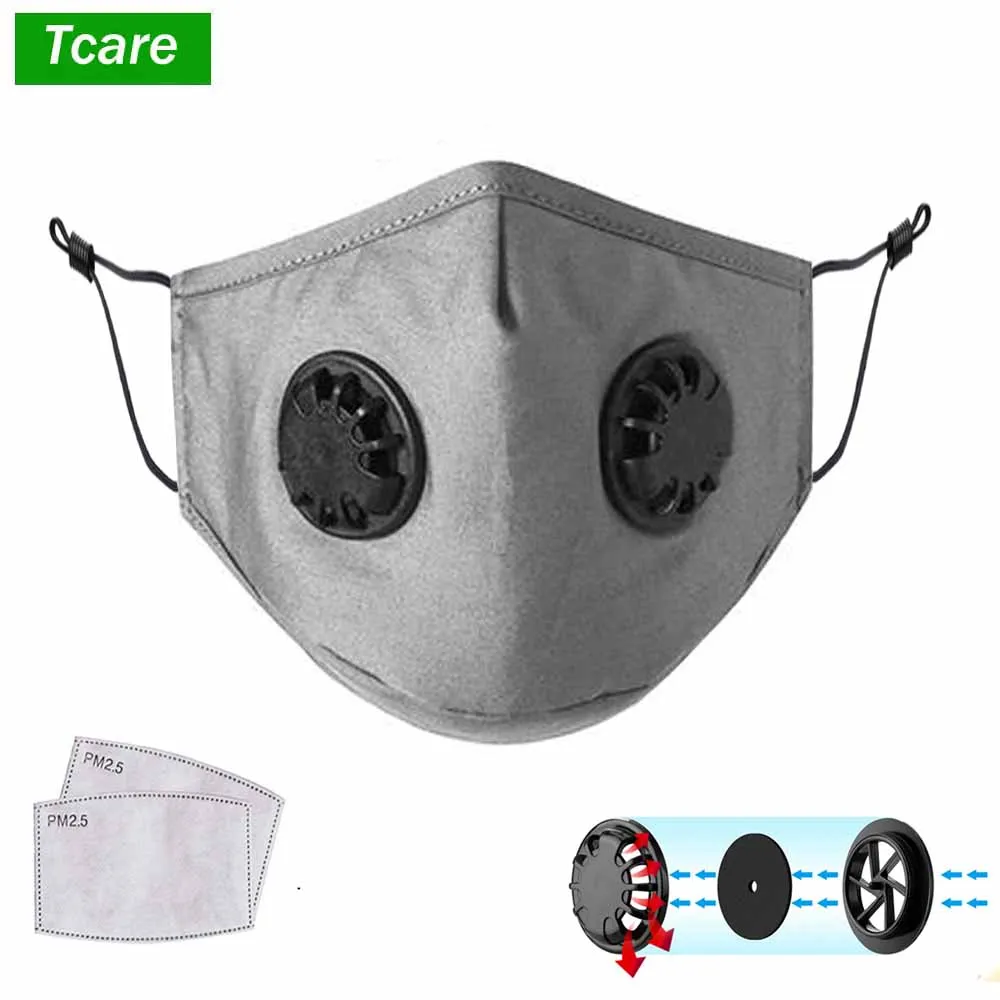 Tcare двойной клапан хлопковая Футболка с изображением маски респиратор Моющиеся