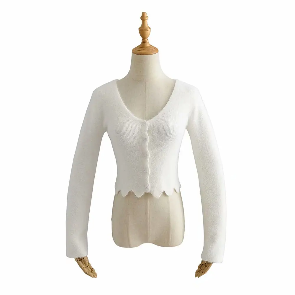 

autumn knitted cardigans sweaters european style long sleeven V-Neck button short sweaters casual solid office lady sweater 2020