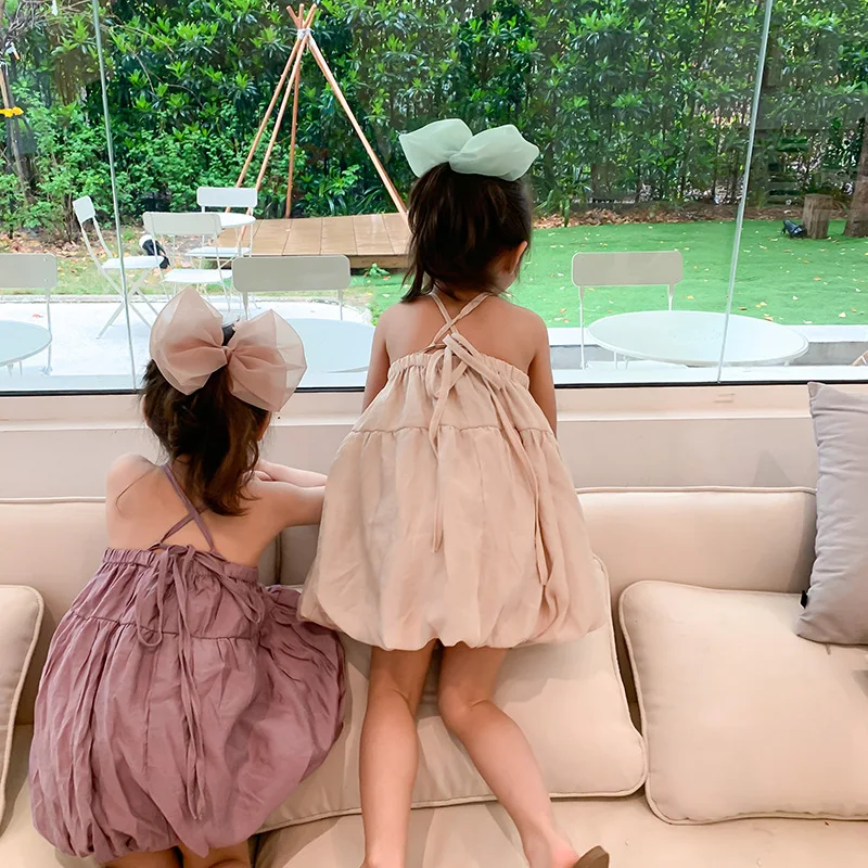 Милое платье принцессы в Корейском стиле с фонариками для девочек Однотонные