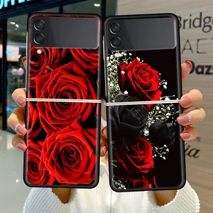 fold case for samsung galaxy z flip 3 black silicone hard phone cover shockprooft capas fashion funda hot red rose free global shipping