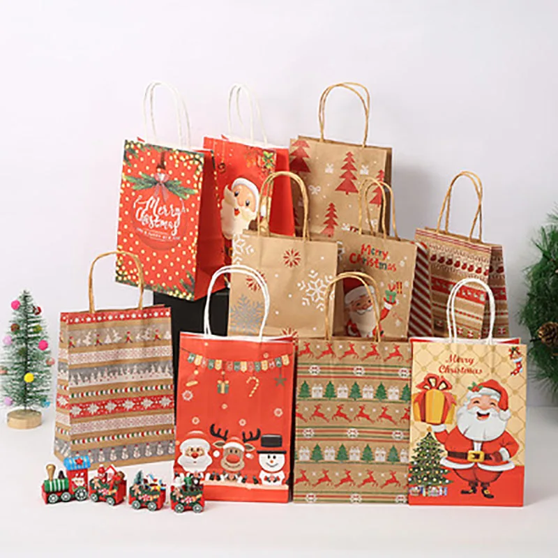 

5 шт. Рождественская упаковочная коробка, Подарочный пакет из крафт-бумаги, сумка-тоут для конфет, печенья, снежинок, Подарочный пакет для но...
