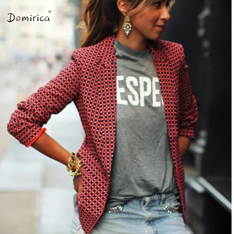 

Красный Блейзер Женский Модный повседневный клетчатый с длинным рукавом Тонкий костюм с воротником осенние женские куртки женская одежда ...