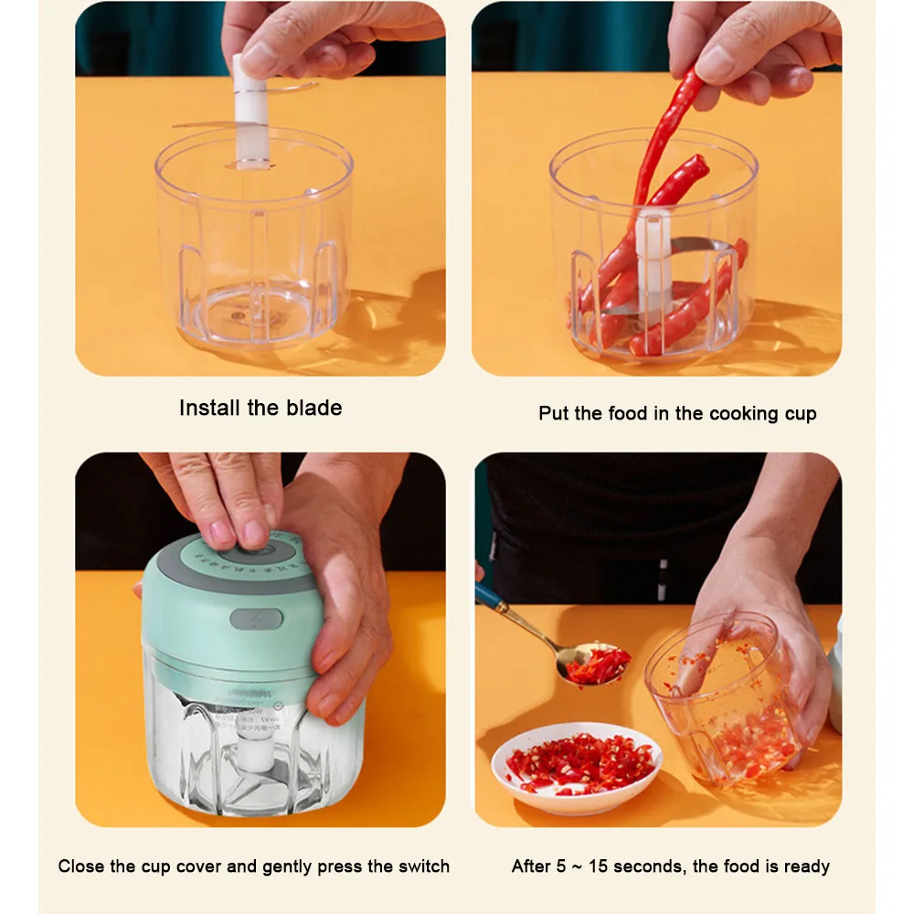 Electric Food Grinder Crusher Garlic Chopper USB Rechargeable Pepper Mashers Stirrer Puree Jam Kitchen Mini Processor |