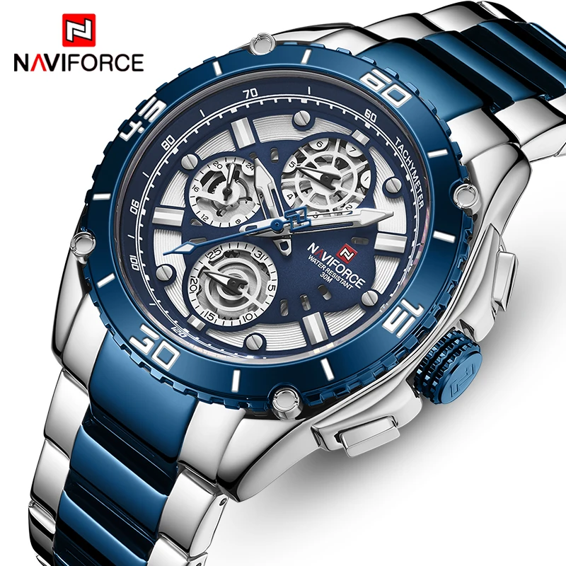NAVIFORCE 9179 роскошные часы мужские спортивные из нержавеющей стали деловые