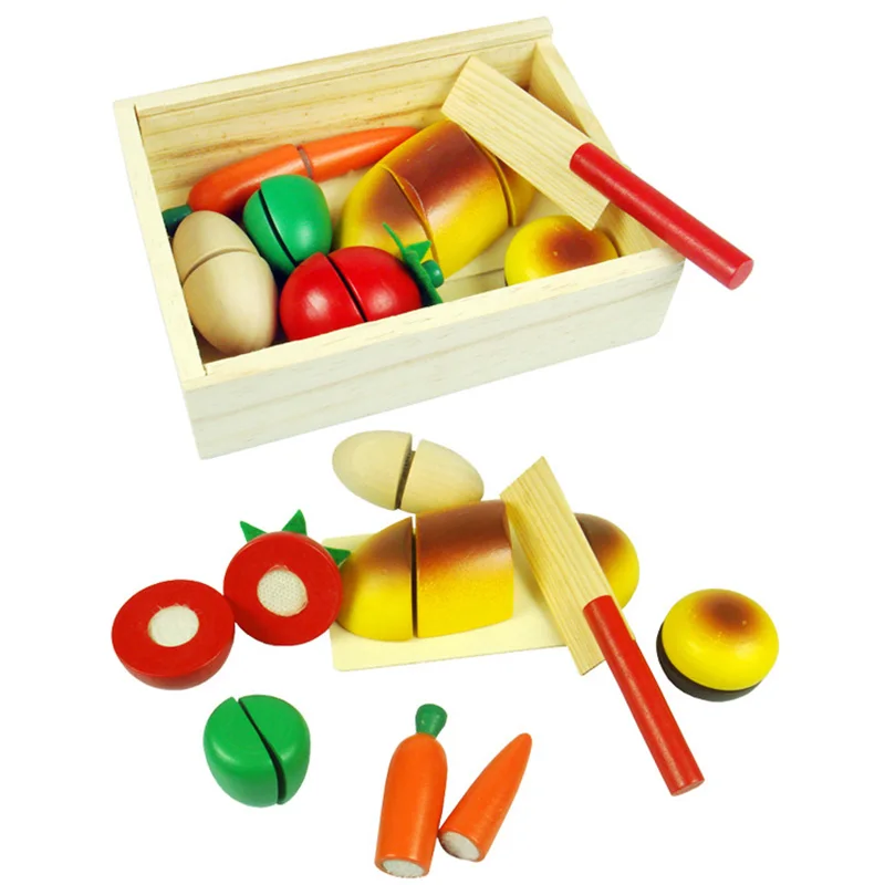 

Kids Childrens Pretend Play Simulation Fruit Vegetable Bread Toy Set Wooden Kitchen Toys Kit AN88