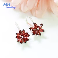 mh 100 natural red garnet good sweet leaf flower earring sterling 925 silver fine jewelry for women lady party wedding gift
