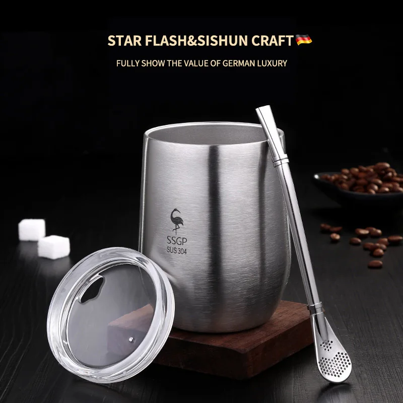 

Stainless Steel Water Cup 304 Cup Office Small Tea Container Anti-Fall with Cover Double-Layer Anti-Scald Handy Coffee Cup Tea C