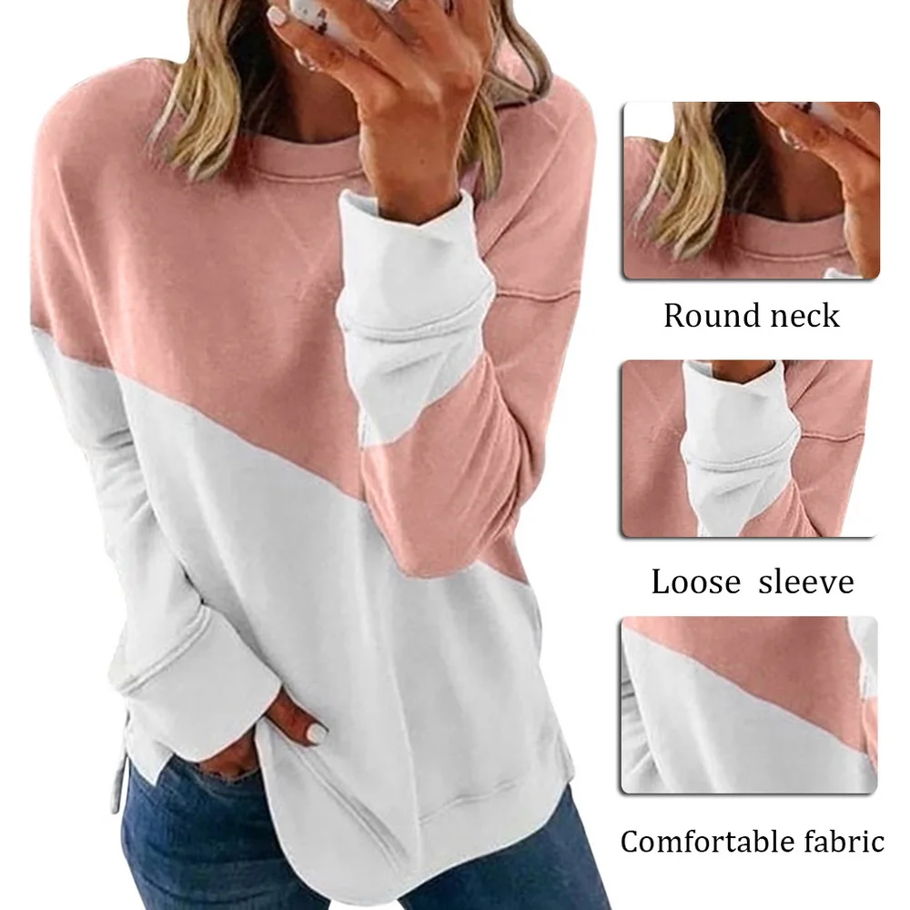 

Adisputent Sweatshirt For Women O-Neck Cotton Tops Long Sleeve Ladies Sweatshirt Women's Patchwork Sweatshirt Poleron Mujer 2020