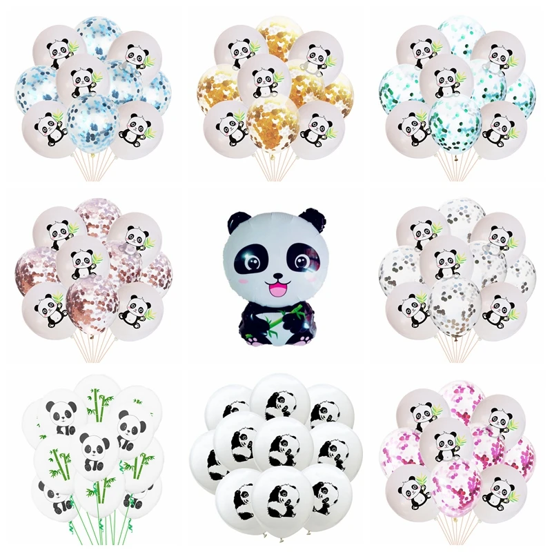 

10pcs Cartoon Panda Printed Latex Balloon Gold Green Confetti Balloons Kids Birthday Party Decoration Panda Theme Party Supplies