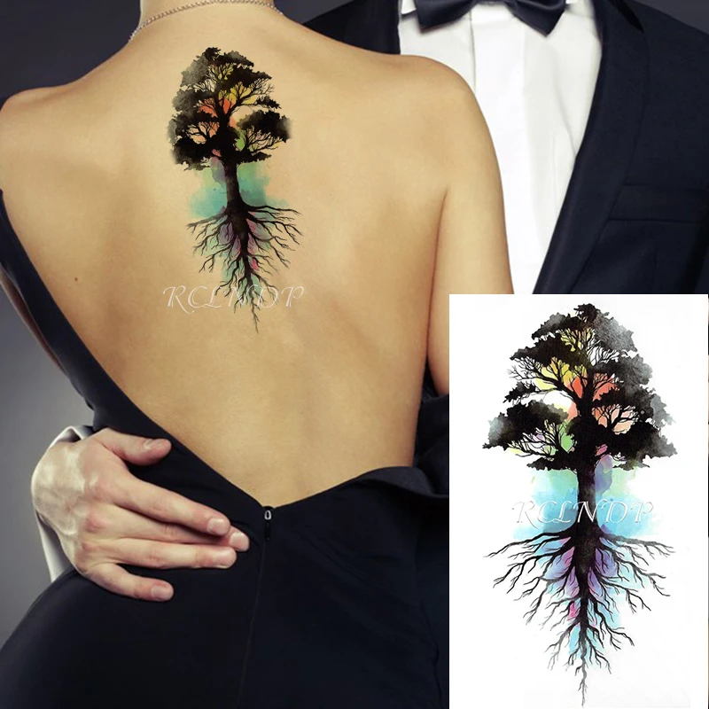 Waterproof Temporary Tattoo Sticker Big Tree Plant Color Water Ink Design Fake Tatoo Flash Tatto Body Art for Girl Women Men | Красота и