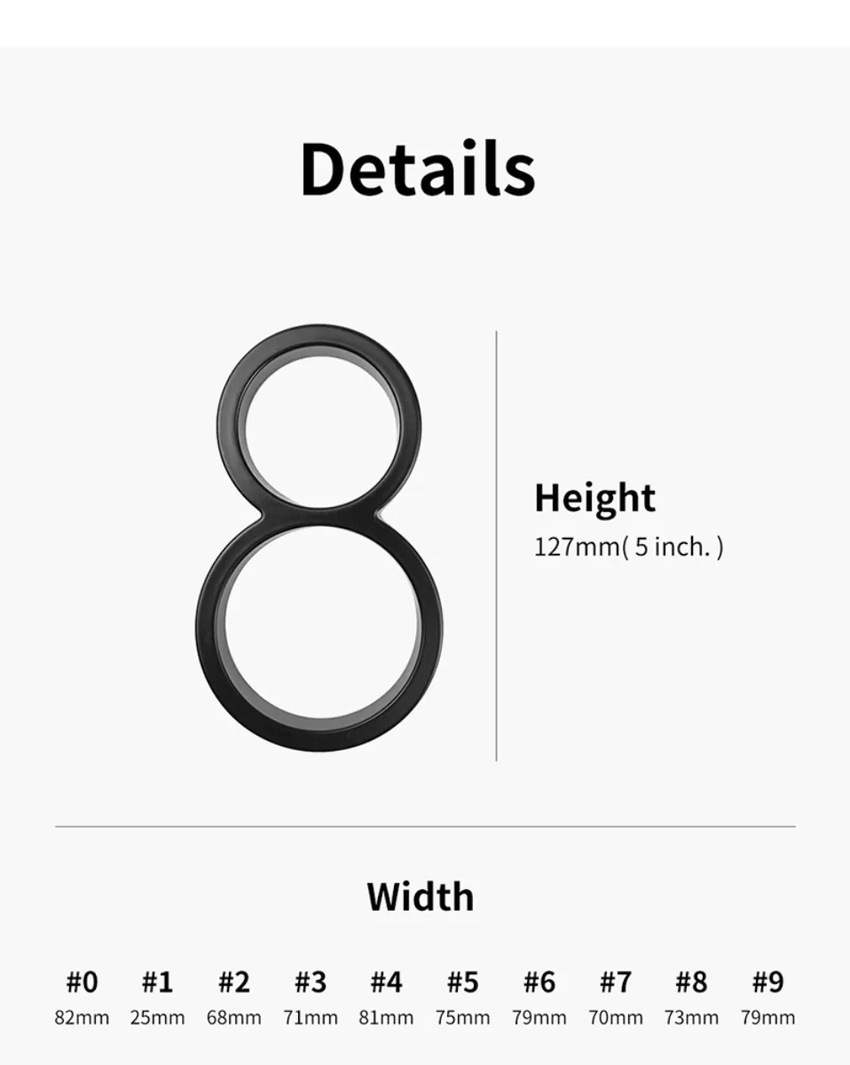 12cm Big 3D Modern House Number Door Home Address Numbers for House Number Digital Door Outdoor Sign Plates 5 Inch.#1 Black