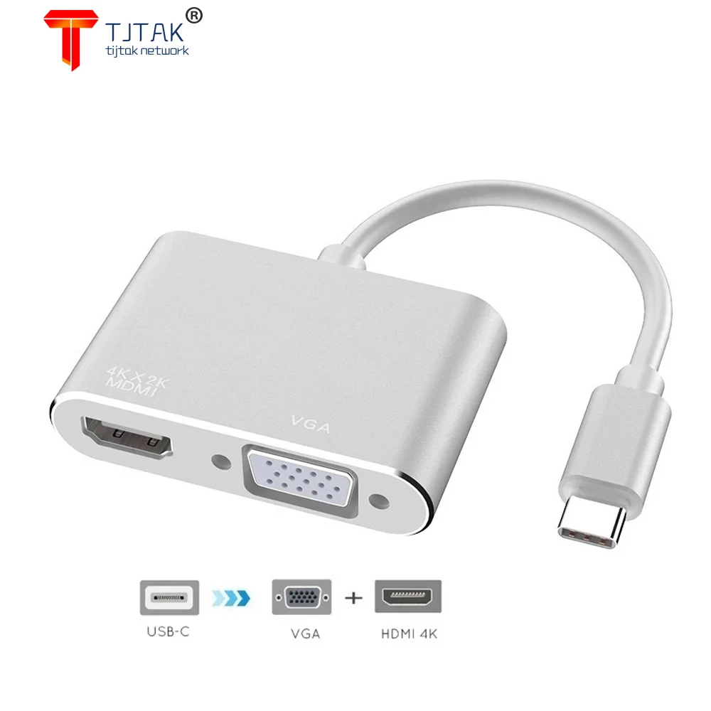 

USB C to HDMI VGA Adapter ual Display Type C (Thunderbolt 3) to VGA HDMI Splitter Converter Compatible with MacBook Pro Surface