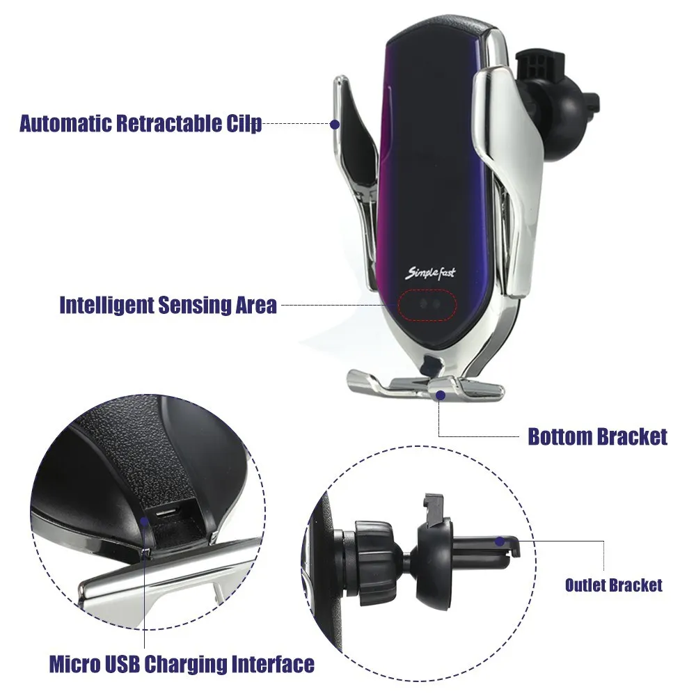 360°Automatic Qi Wireless Car Charging Charger Mount Clamping Phone Holder Usb Samsung | Компьютеры и офис
