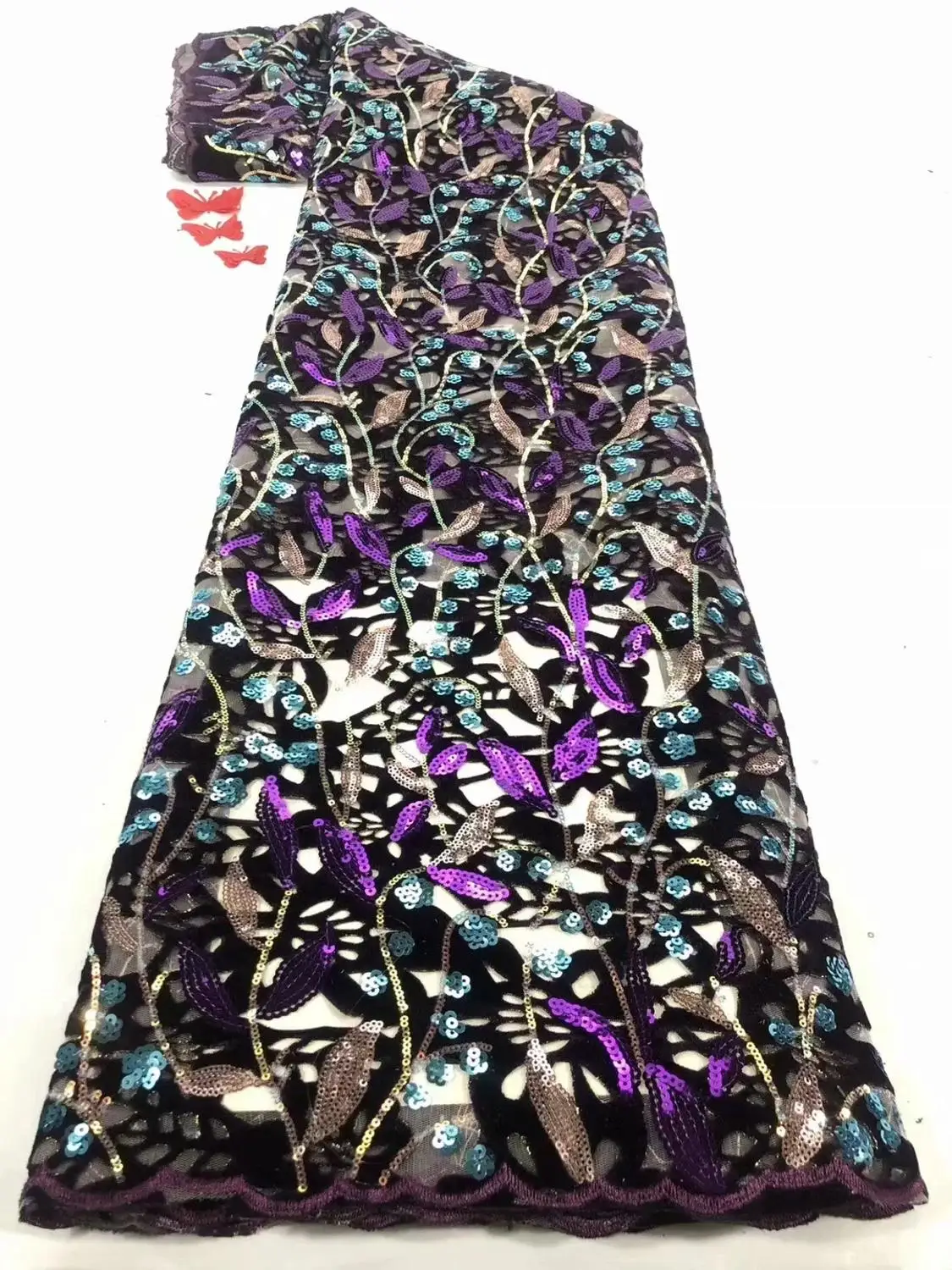 

African velvet Lace Fabric 2020 High Quality Lace African Velvet Lace Fabric With Sequins Embroidery Nigerian Party Dress