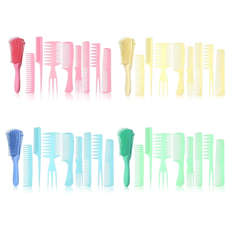 

50JF 9pcs Hair Cutting Comb Barber Hair Styling Combs Wide Fine Teeth Anti Static