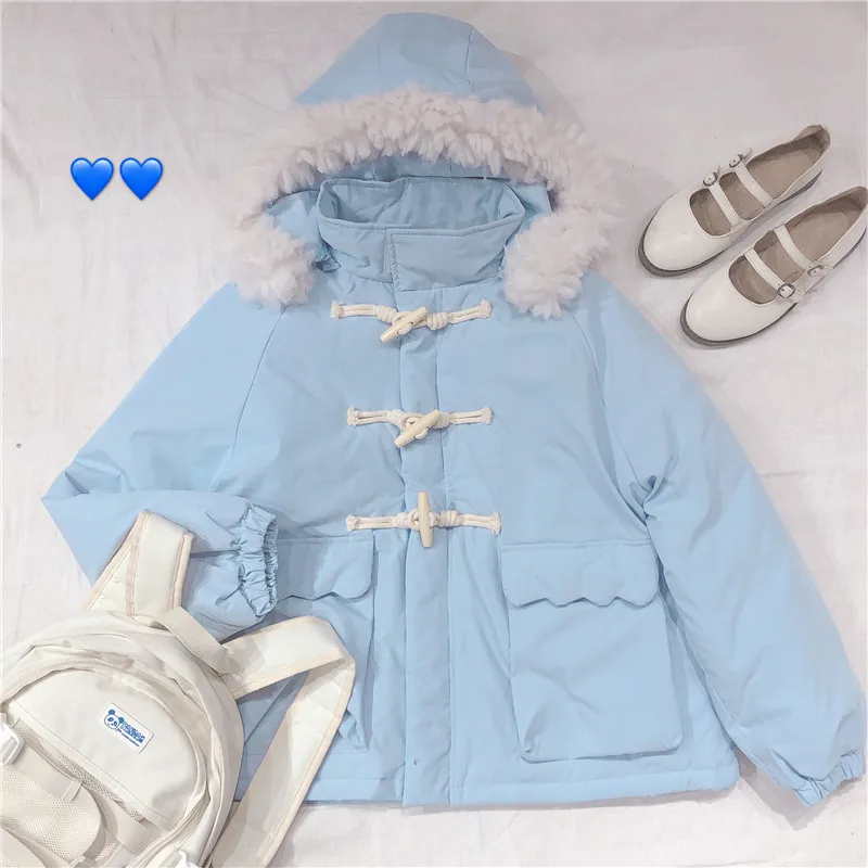 

Winter Thicken Hooded Cotton Clothes Women Christmas Limited Soft Sister Cute Sweet Lapel Long Sleeve Jacket Girl Tops Student