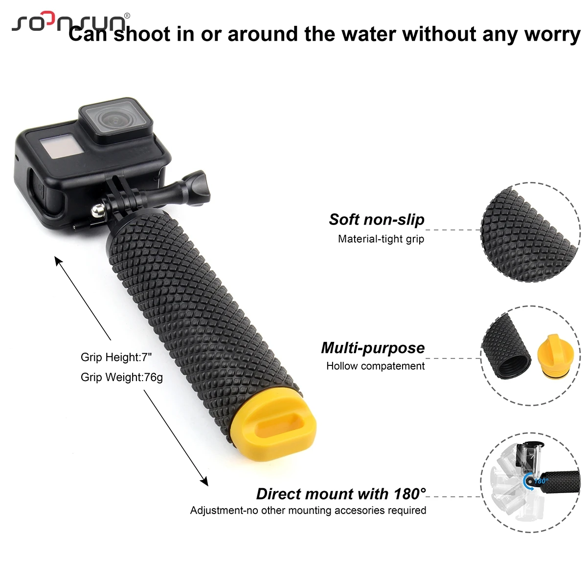 SOONSUN Водонепроницаемая плавающая рукоятка для GoPro Hero 10 9 8 7 6 5 4 3 2 DJI OSMO Action SJCAM Xiaomi Yi