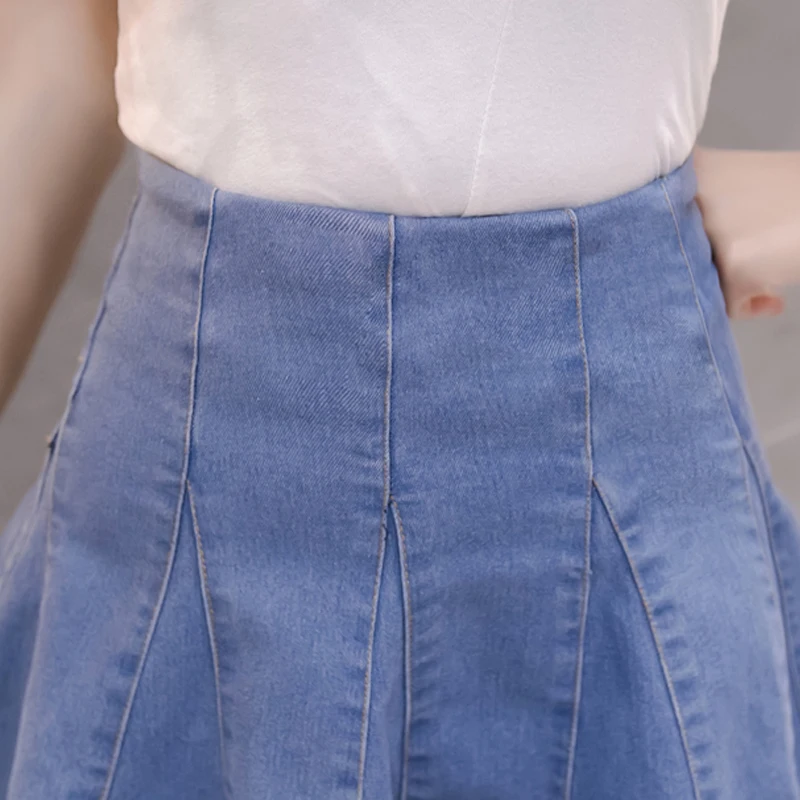 Мини юбка женская джинсовая плиссированная с высокой талией винтажная