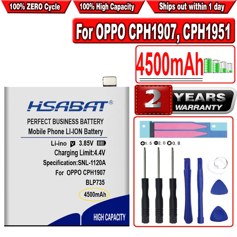

HSABAT 4500mAh BLP735 Battery for OPPO CPH1907, CPH1951, CPH1989, PCKM00, PCKM80,PCKT00,Reno 2, Reno2 F, Reno2 Z