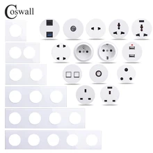 COSWALL R11 White Glass Panel Wall Switch EU French Socket USB Charger Female TV RJ45 CAT6  Modules DIY Free Combination