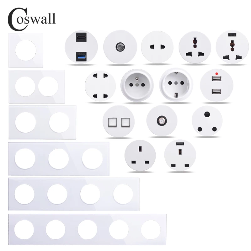 Выключатель COSWALL R11 настенный из белой стеклянной панели европейская французская