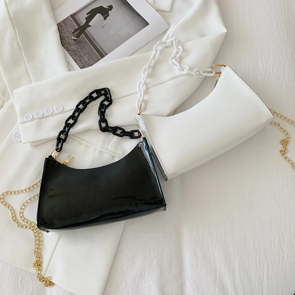 

Fashion Patent PU Leather Women Chain Shoulder Messenger Bags Casual Ladies Solid Color Underarm Handbags Small Crossbody Bags
