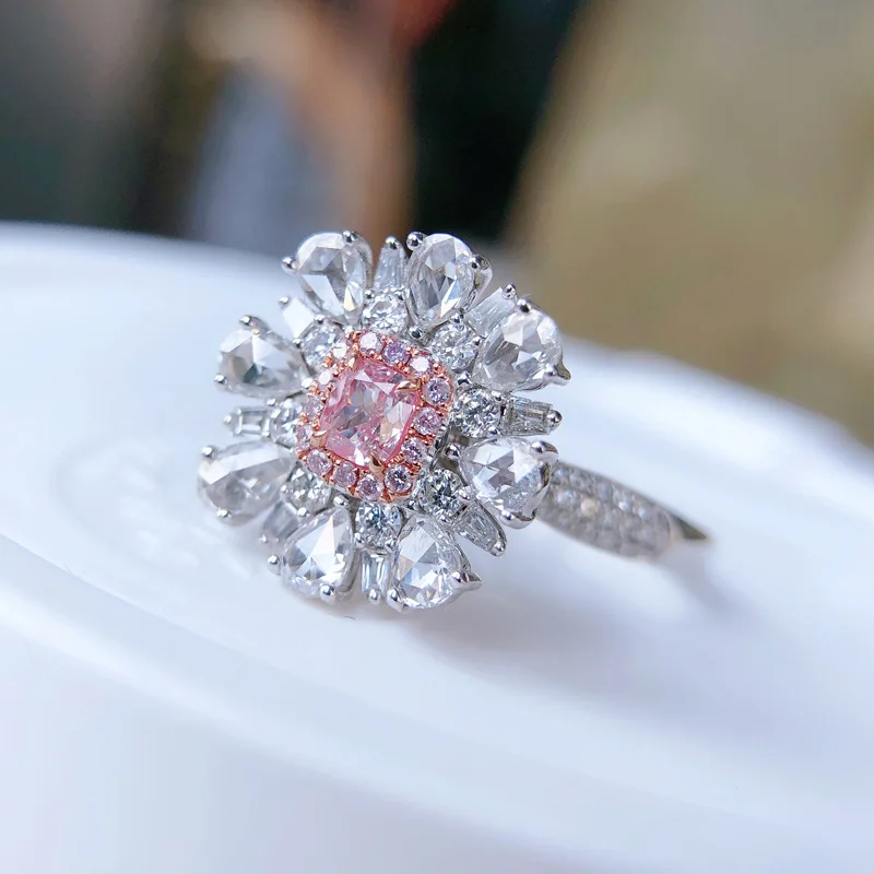 

Exquisite Lotus Pink Square Zircon Ring Silver Color Opening Adjustment Ring Female Friend Fashion Jewelry Lover Gift